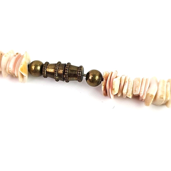 Sea Shell Necklace Light Pink with Dark Blue Nuggets Gold Tone Spacers 17 Inch - Picture 5 of 8